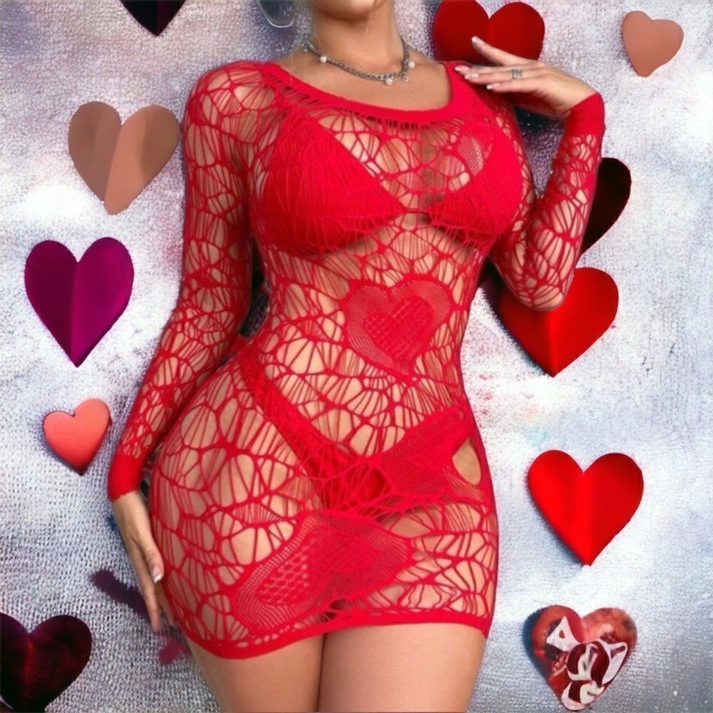 Long-Sleeve l Heart l Mesh Top, Dress. Intimate, Cover-up l OS Mod Stretch Nwot